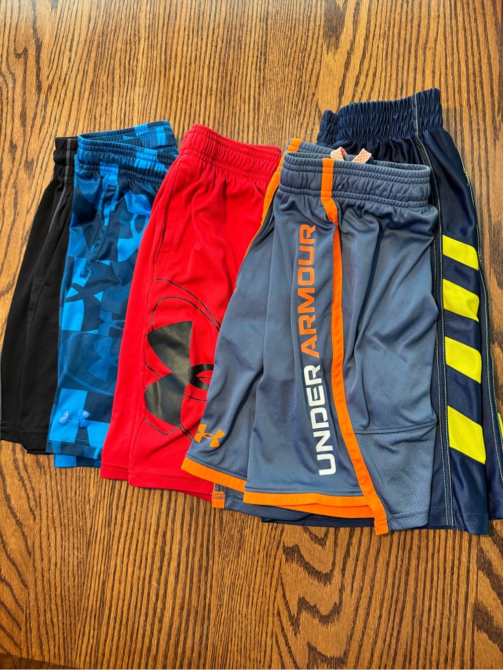 Under Armour Boys' Gray & Orange Athletic Shorts (Pack View)
